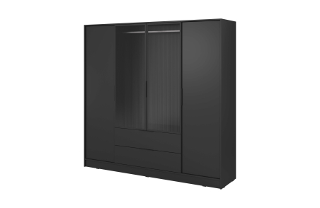 Armoire MIRAGE 2 tiroirs 4 portes vitrées avec penderie en bois et verre