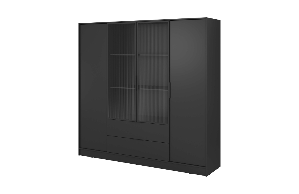 Armoire MIRAGE 2 tiroirs 4 portes vitrées avec penderie en bois et verre