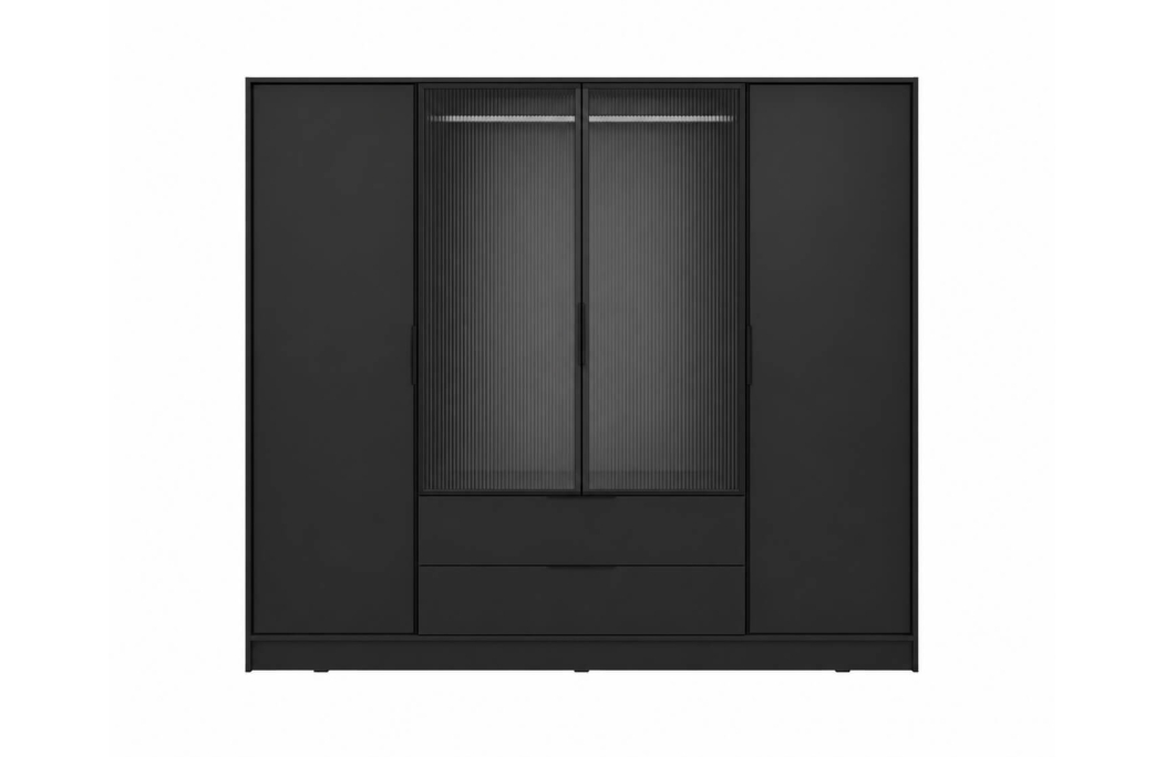 Armoire MIRAGE 2 tiroirs 4 portes vitrées avec penderie en bois et verre