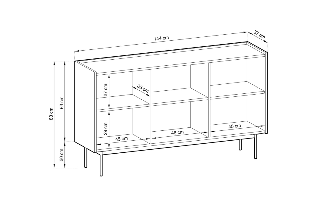 Buffet bas VIVARO 3 portes avec 6 étagères en bois