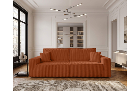 Canapé droit 3 places FARAH convertible en velours côtelé épais