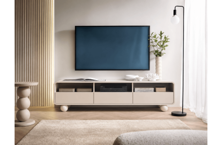 Meuble TV ALBA bas à poser 180 cm avec rangements en bois
