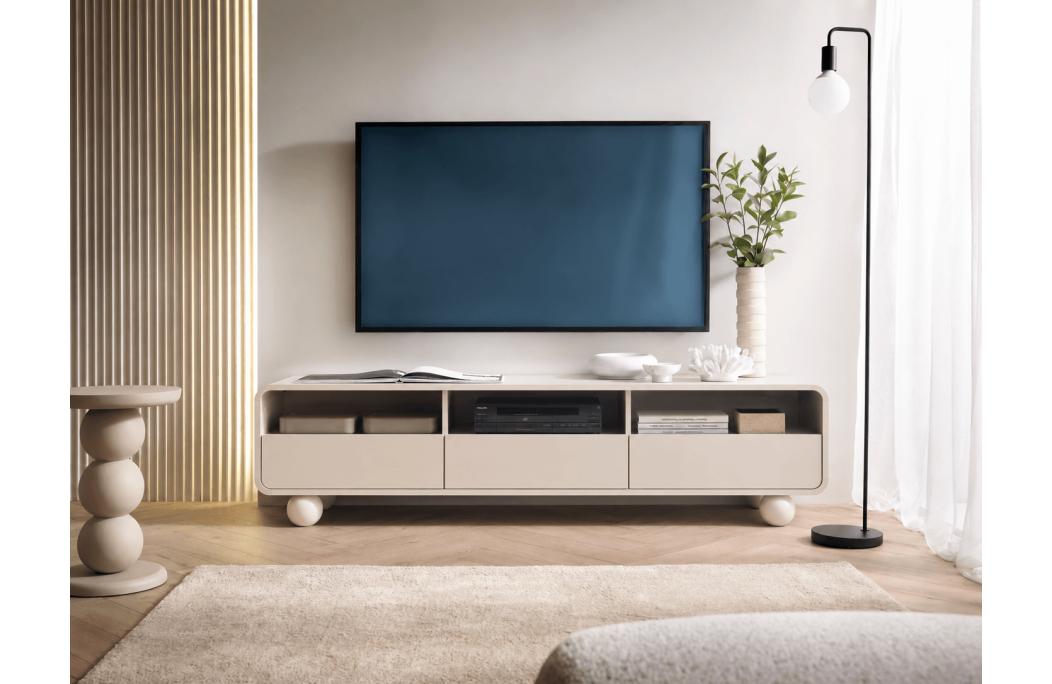 Meuble TV ALBA bas à poser 180 cm avec rangements en bois