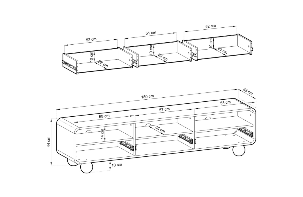 Meuble TV ALBA bas à poser 180 cm avec rangements en bois