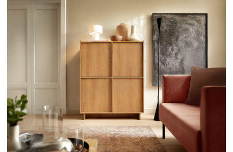 Buffet haut CASSARA 4 portes 8 étagères en bois