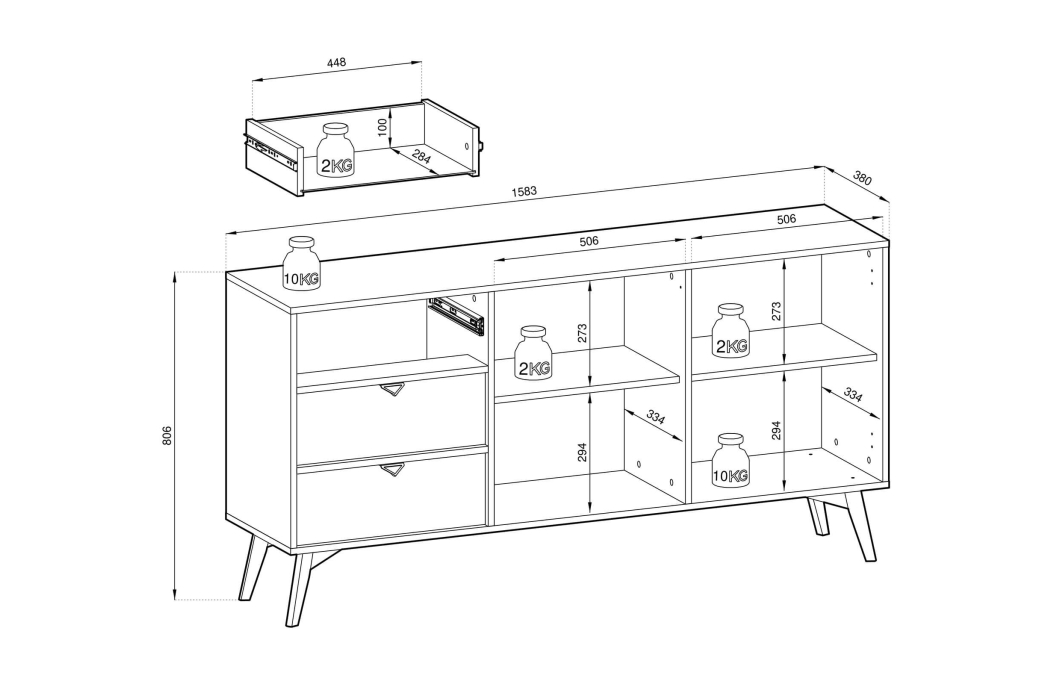 Buffet bas MUSEO 2 portes 3 tiroirs en bois