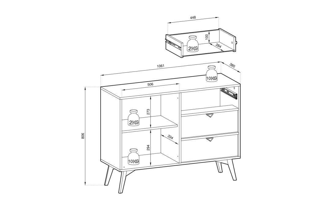 Buffet bas MUSEO 1 porte 3 tiroirs en bois