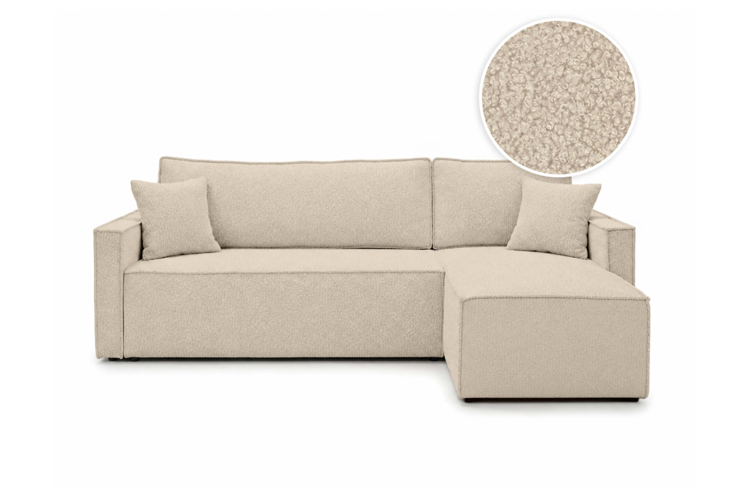 Canapé d'angle réversible convertible 4 places FARAH en tissu bouclette généreuse