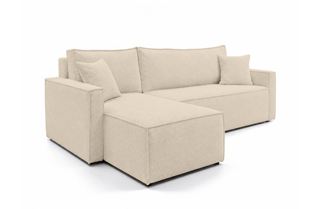 Canapé d'angle réversible convertible 4 places FARAH en tissu bouclette généreuse