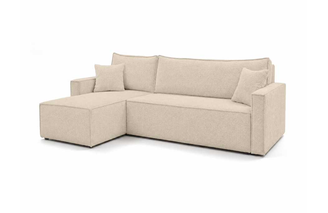 Canapé d'angle réversible convertible 4 places FARAH en tissu bouclette généreuse