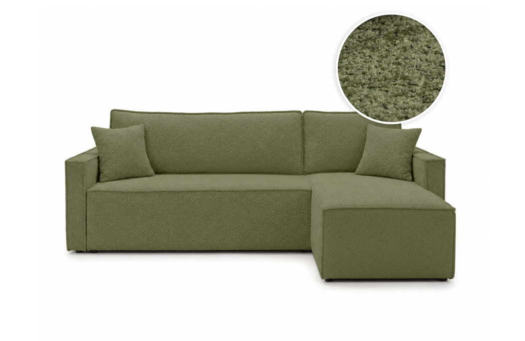 Canapé d'angle convertible 4 places FARAH réversible avec coffre en tissu bouclette texturé