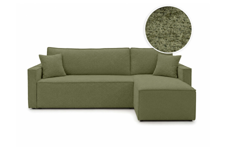 Canapé d'angle convertible 4 places FARAH réversible avec coffre en tissu bouclette texturé