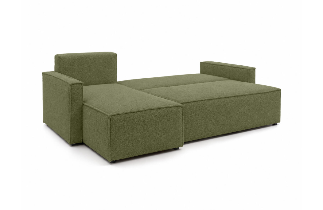 Canapé d'angle convertible 4 places FARAH réversible avec coffre en tissu bouclette texturé