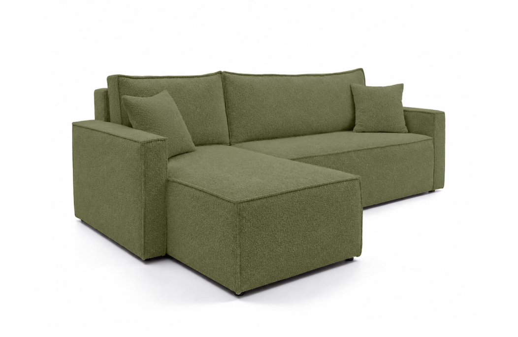 Canapé d'angle convertible 4 places FARAH réversible avec coffre en tissu bouclette texturé