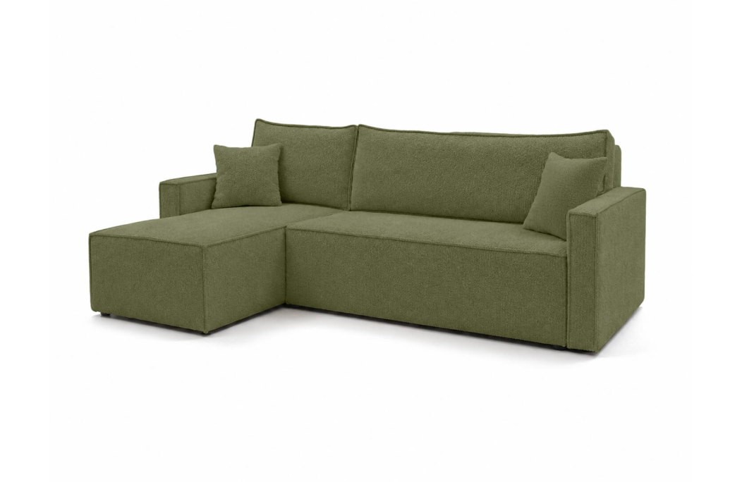 Canapé d'angle convertible 4 places FARAH réversible avec coffre en tissu bouclette texturé
