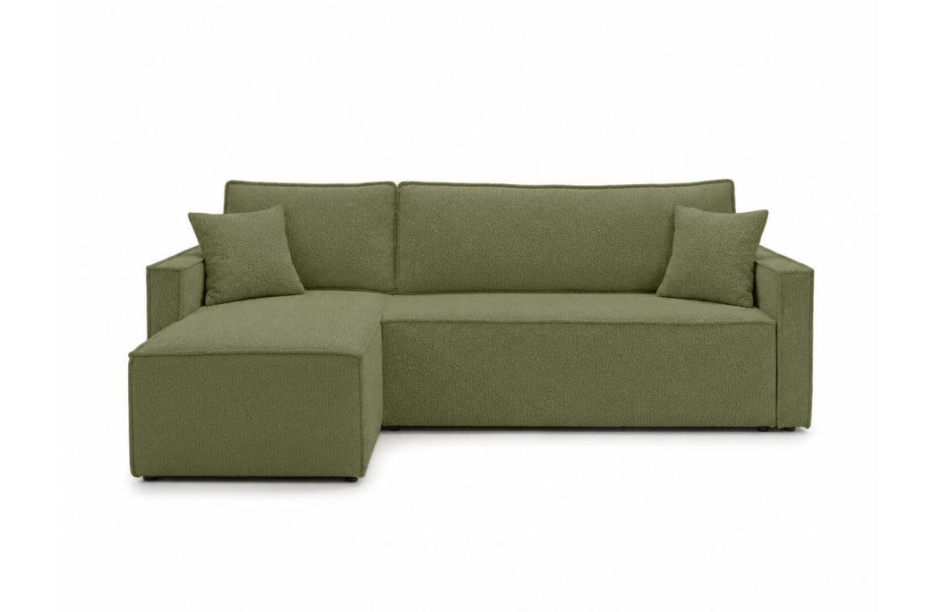 Canapé d'angle convertible 4 places FARAH réversible avec coffre en tissu bouclette texturé