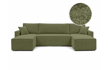 Canapé panoramique FARAH convertible 6 places avec rangement en tissu bouclette texturé