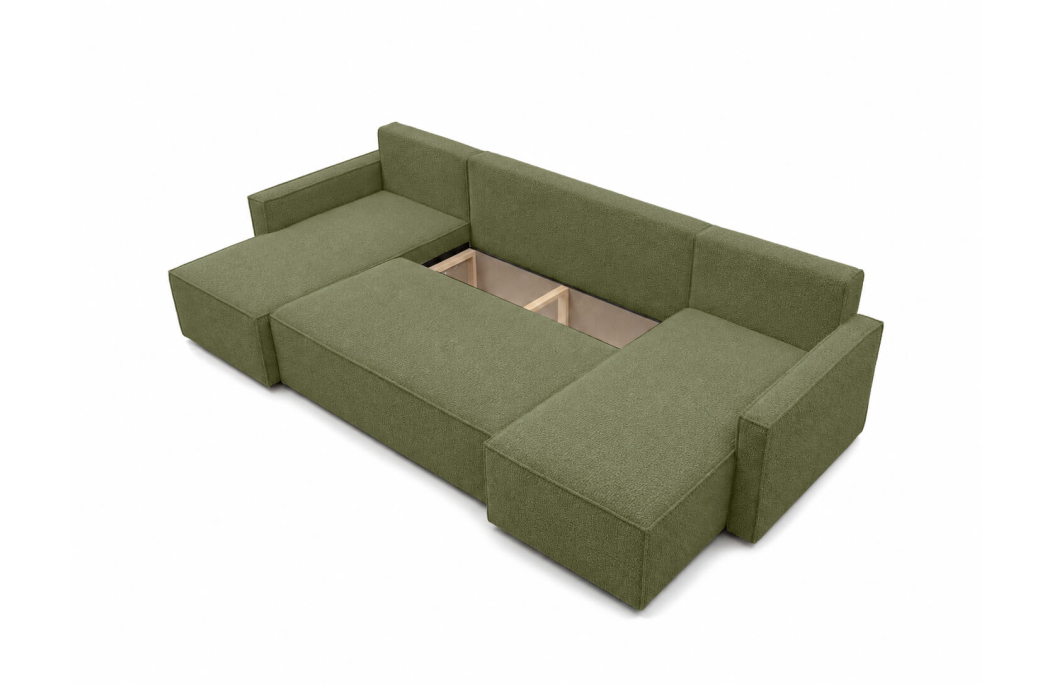 Canapé panoramique FARAH convertible 6 places avec rangement en tissu bouclette texturé