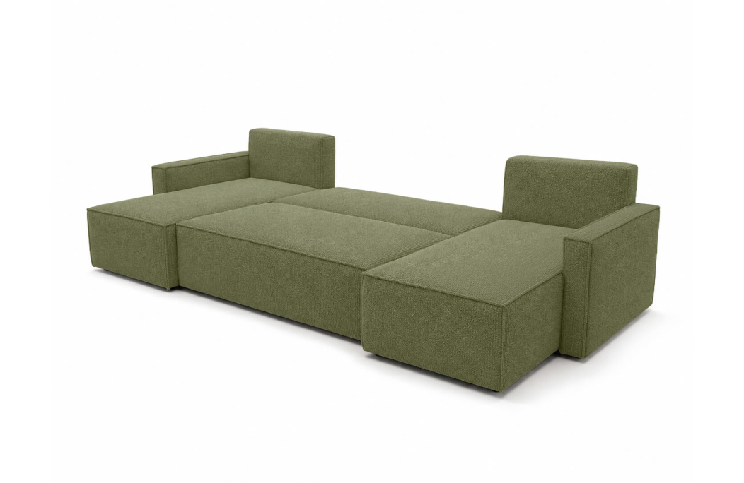 Canapé panoramique FARAH convertible 6 places avec rangement en tissu bouclette texturé
