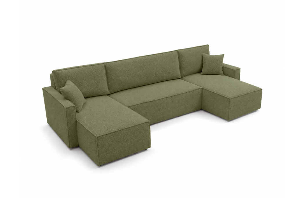 Canapé panoramique FARAH convertible 6 places avec rangement en tissu bouclette texturé