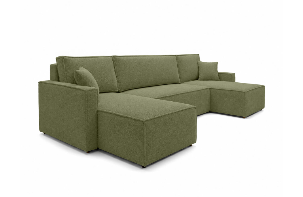 Canapé panoramique FARAH convertible 6 places avec rangement en tissu bouclette texturé