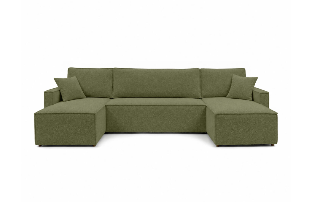 Canapé panoramique FARAH convertible 6 places avec rangement en tissu bouclette texturé