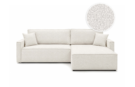 Canapé d'angle max réversible FARAH convertible 5 places avec coffre en tissu bouclette généreuse