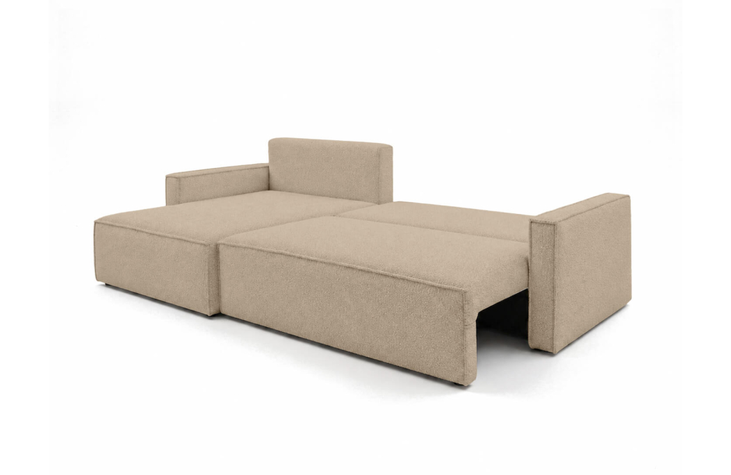Canapé d'angle max réversible FARAH convertible 5 places avec coffre en tissu bouclette généreuse