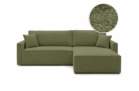 Canapé d’angle max convertible FARAH réversible 5 places avec coffre en tissu bouclette texturé