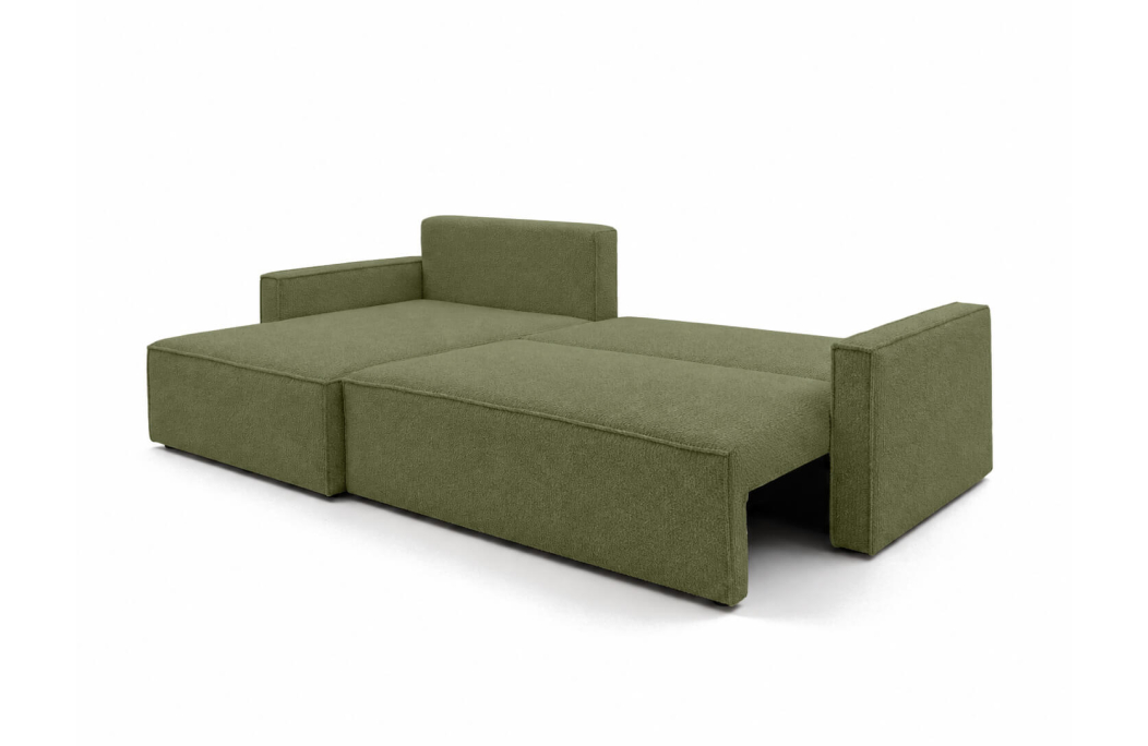 Canapé d’angle max convertible FARAH réversible 5 places avec coffre en tissu bouclette texturé