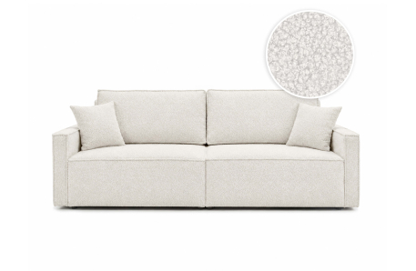 Canapé droit FARAH 3 places convertible avec coffre en tissu bouclette généreuse