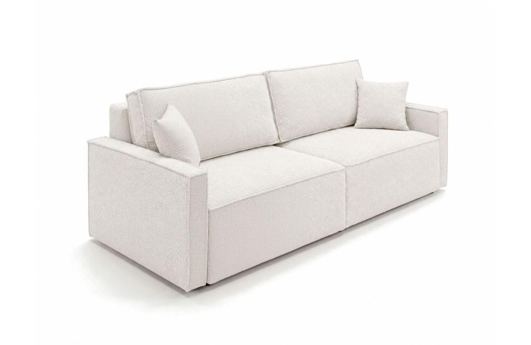Canapé droit FARAH 3 places convertible avec coffre en tissu bouclette généreuse