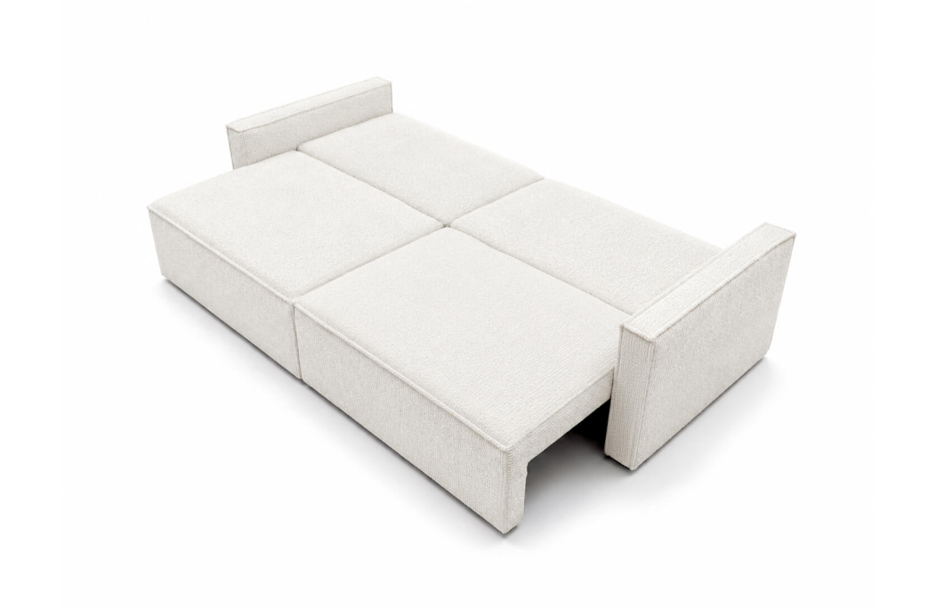 Canapé droit FARAH 3 places convertible avec coffre en tissu bouclette généreuse