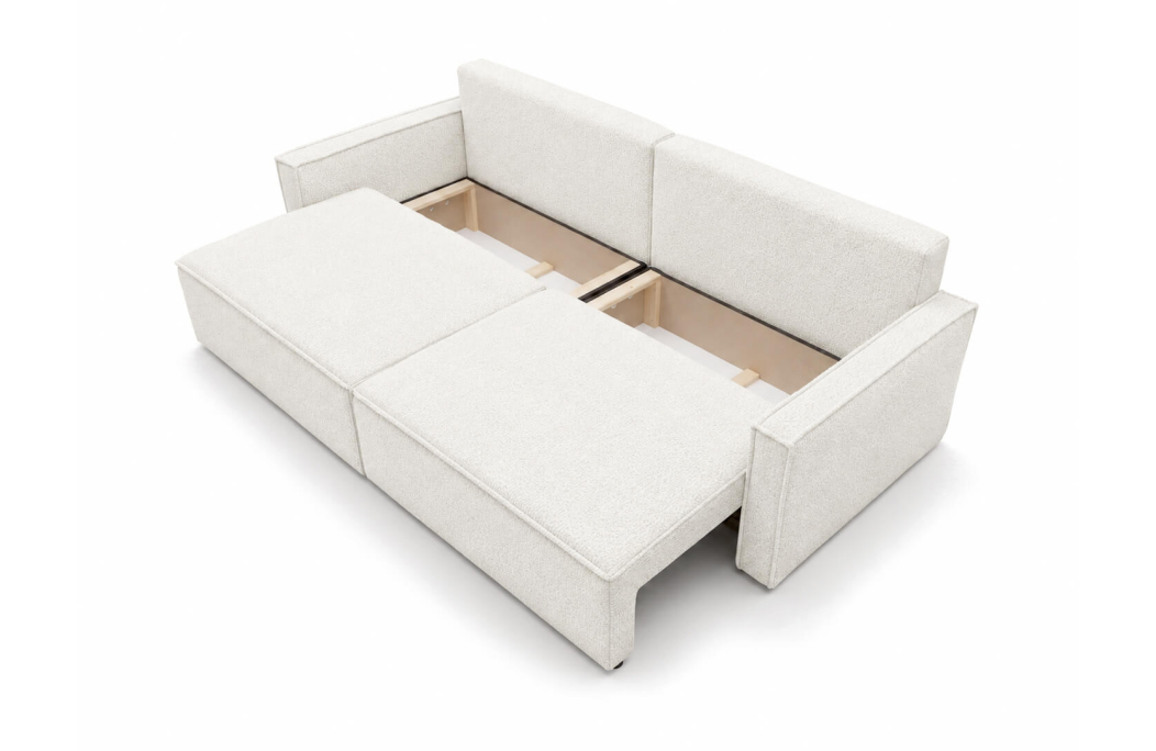 Canapé droit FARAH 3 places convertible avec coffre en tissu bouclette généreuse
