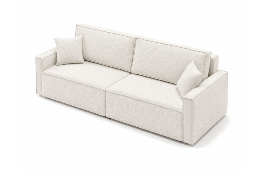 Canapé droit FARAH 3 places convertible avec coffre en tissu bouclette généreuse