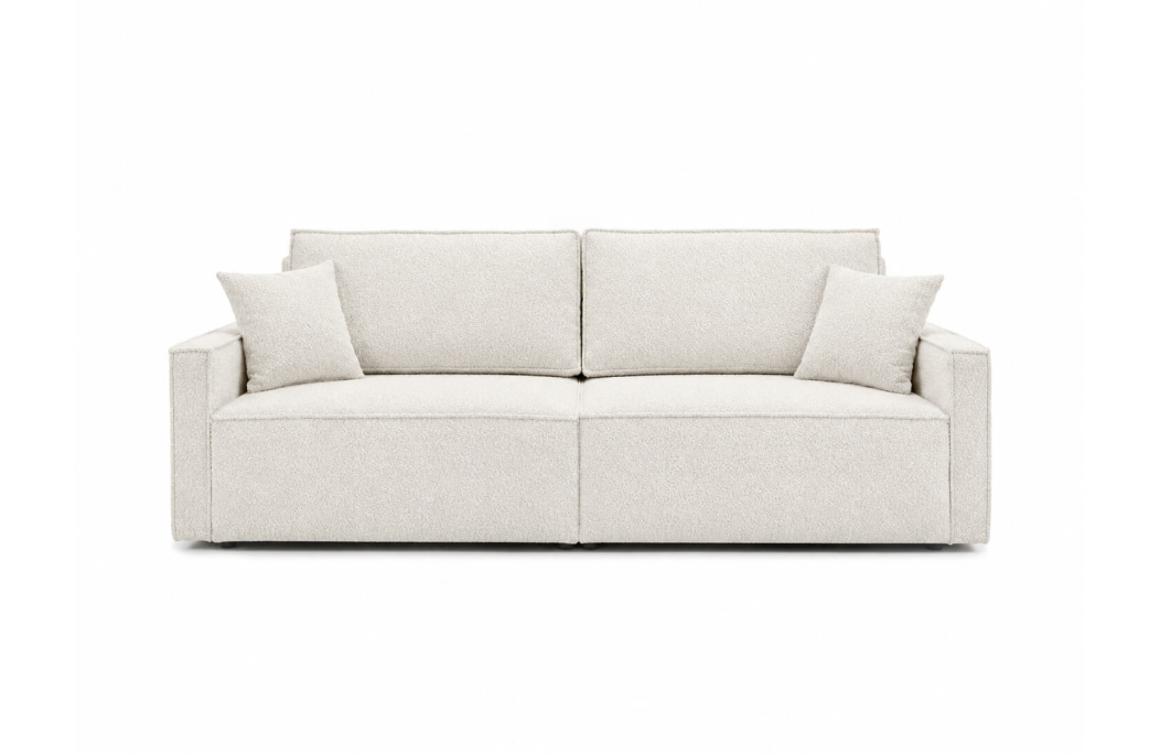 Canapé droit FARAH 3 places convertible avec coffre en tissu bouclette généreuse
