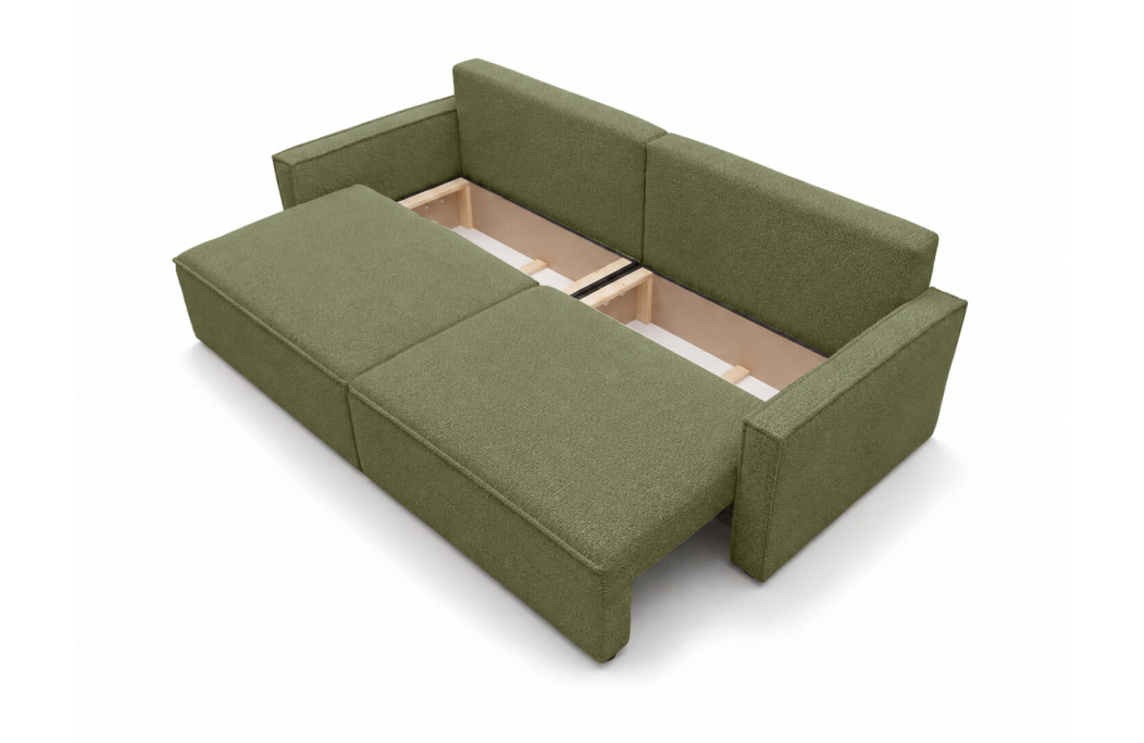 Canapé droit 3 places FARAH convertible avec coffre en tissu bouclette texturé