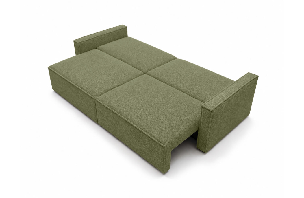 Canapé droit 3 places FARAH convertible avec coffre en tissu bouclette texturé