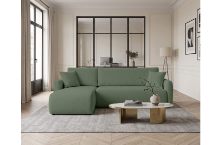 Canapé d’angle convertible réversible ALYA avec coffre en tissu bouclette