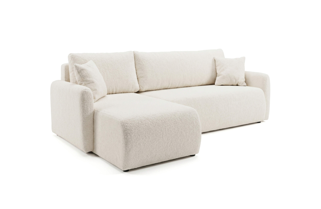 Canapé d’angle convertible réversible ALYA avec coffre en tissu bouclette