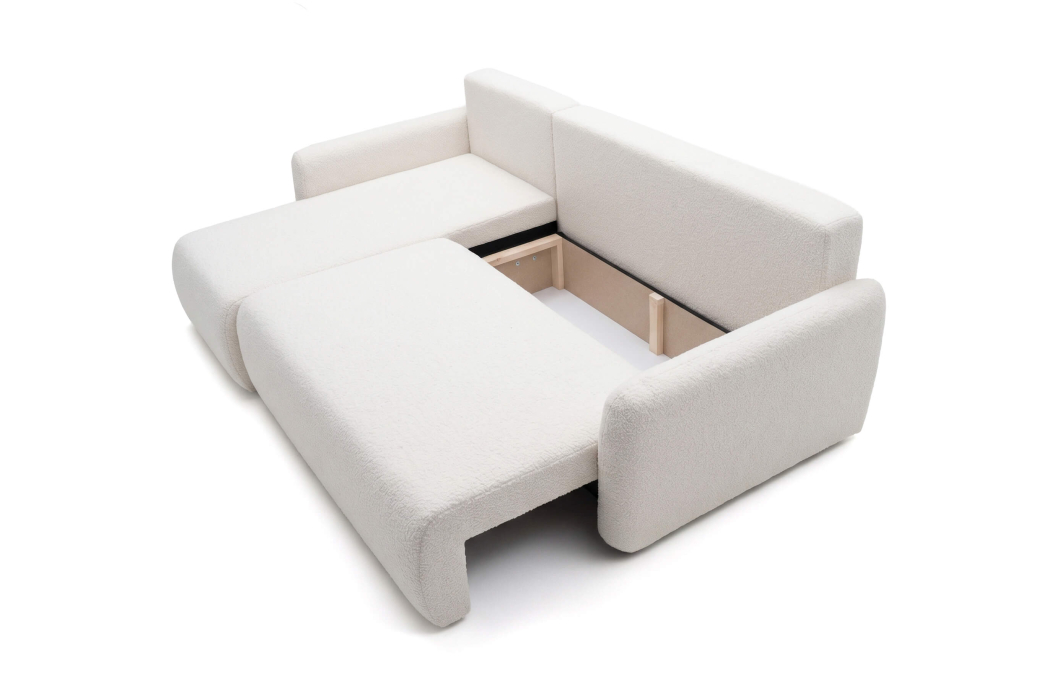 Canapé d’angle convertible réversible ALYA avec coffre en tissu bouclette