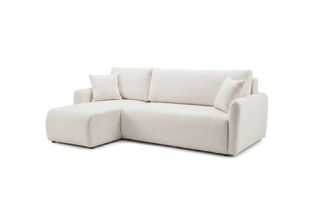 Canapé d’angle convertible réversible ALYA avec coffre en tissu bouclette