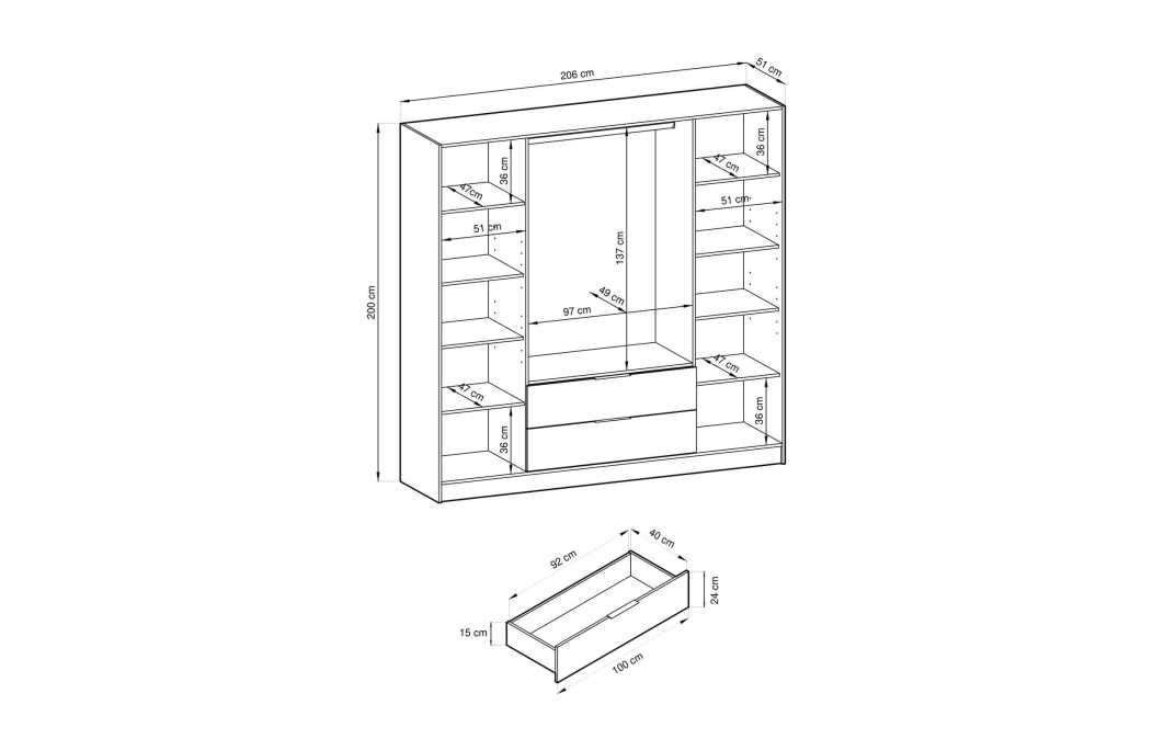 Armoire MIRAGE 4 portes 2 tiroirs avec penderie