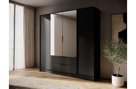 Armoire MIRAGE 4 portes dont 2 miroirs avec penderie