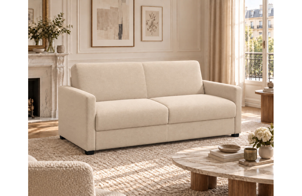 Canapé droit AGATHE CONFORT convertible 3 places couchage express en tissu