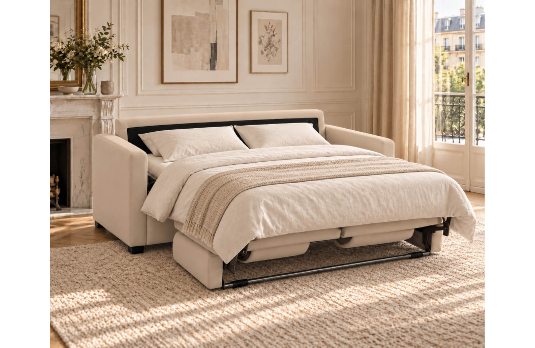 Canapé droit AGATHE CONFORT convertible 3 places couchage express en tissu