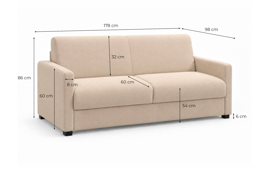 Canapé droit AGATHE CONFORT convertible 3 places couchage express en tissu