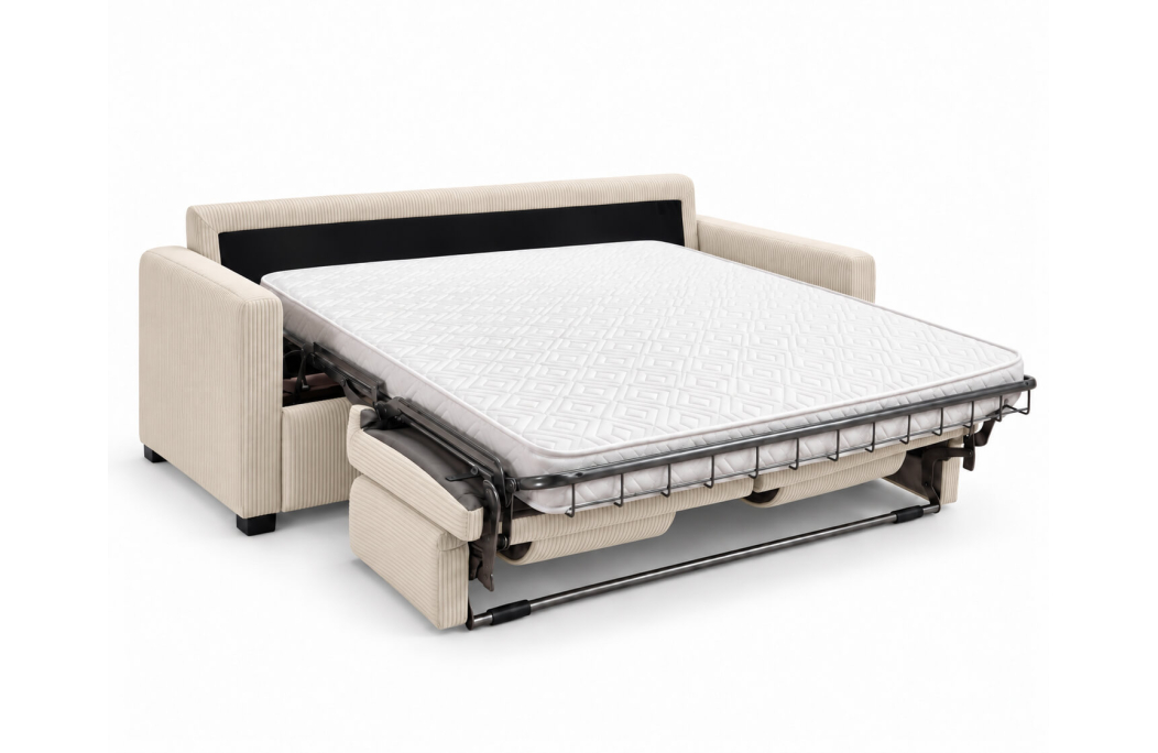 Canapé droit AGATHE CONFORT convertible 3 places couchage express en velours côtelé