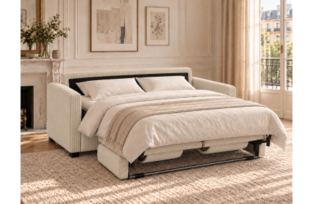 Canapé droit AGATHE CONFORT convertible 3 places couchage express en velours côtelé